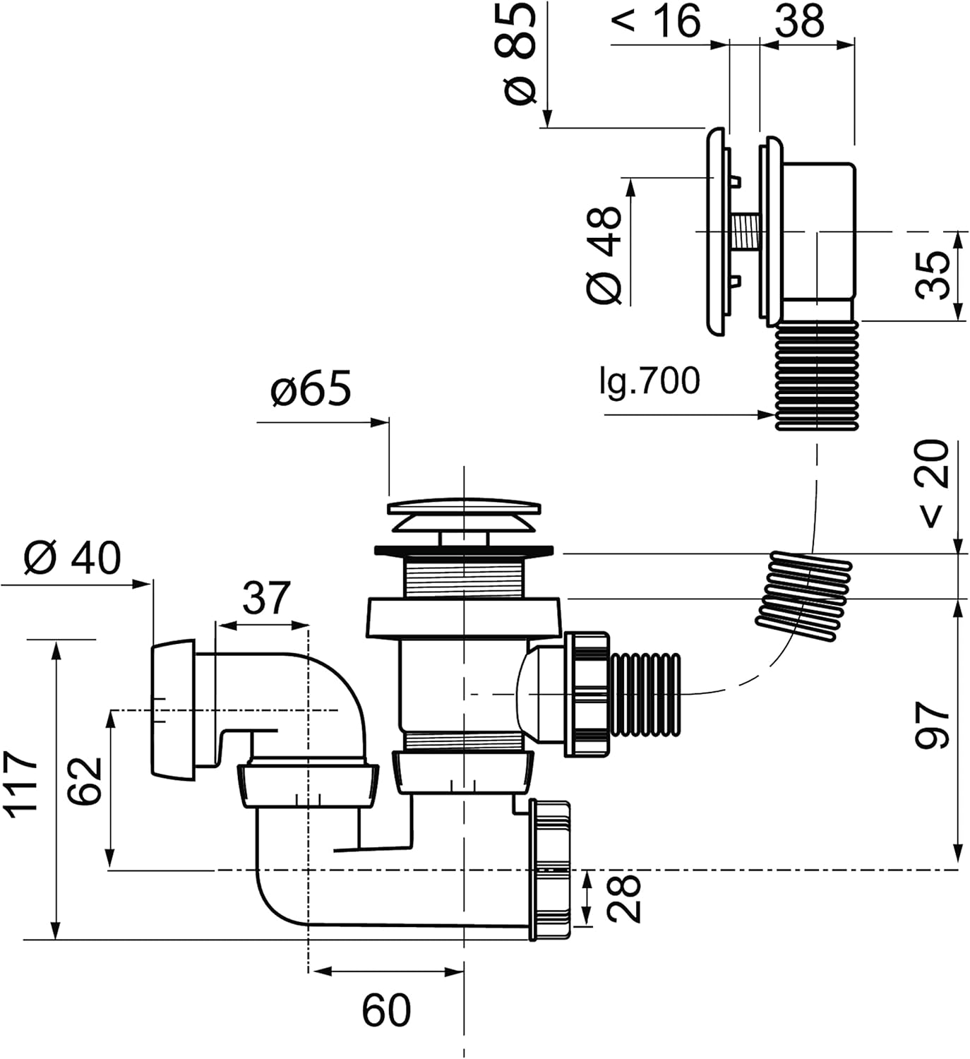 Desagüe de bañera Click-Clac con sifón orientable Wirquin ref.30723100