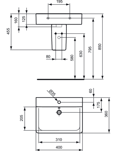Lavabo Sobre Encimera Cuadrado 40 x 36 cm Ideal Standard Connect E713701 IDEAL STANDARD - 2