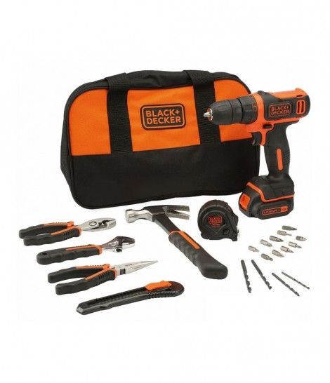 Black+Decker BDCDD12HTSA - Compact Drill Driver 10.8V 1.5Ah with 6 tools and 14 accessories and Toolsbox