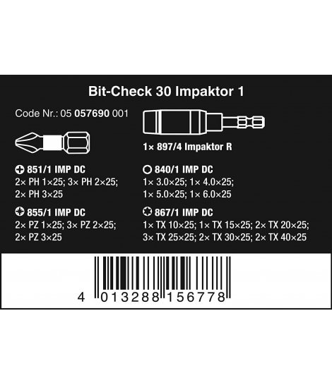 Wera 057690 Impaktor Bit-Check Set of 30 
