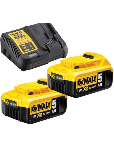 Jeu de 2 batteries XR LI-ION 5 A.H. Rail et chargeur Dewalt DCB115P2-QW