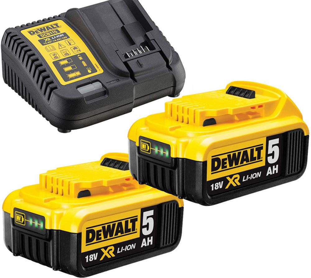 Sæt med 2 XR 5 A.H. XR Rail batterier og Dewalt oplader - Værktøj hos Brikum