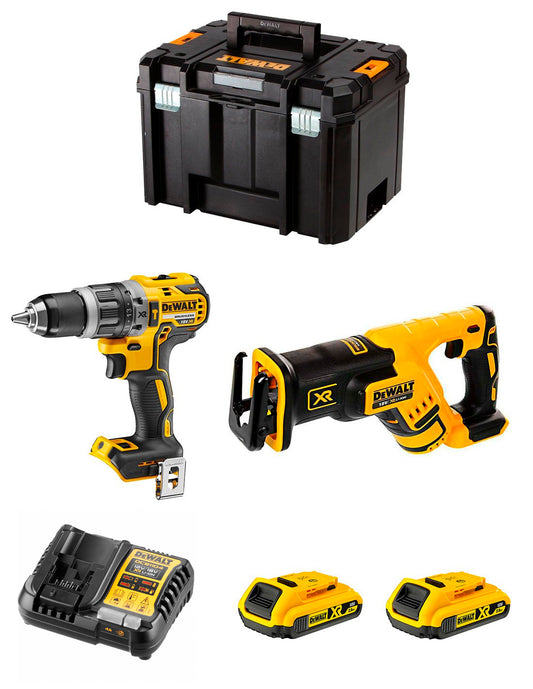 Kit Dewalt Taladro Percutor DCD796 + Sierra Sable DCS367 + 2bat 2Ah + cargador + TSTAK VI DCK277D2