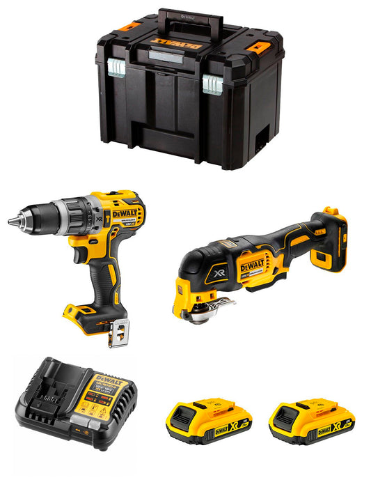 Kit Dewalt Taladro Percutor DCD796 + Multi-herramienta DCS356 + 2bat 2Ah DCB183 + cargador + TSTAK VI DCK255D2