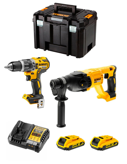 Kit Dewalt Taladro Percutor DCD796 + Martillo Perforador DeWALT DCH133 + 2bat 2Ah + Cargador + TSTAK VI DCK233D2