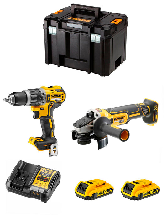 Kit Dewalt Taladro Percutor DCD796 + Mini-amoladora DCG405 + 2bat 2Ah + Cargador + TSTAK VI DCK205D2