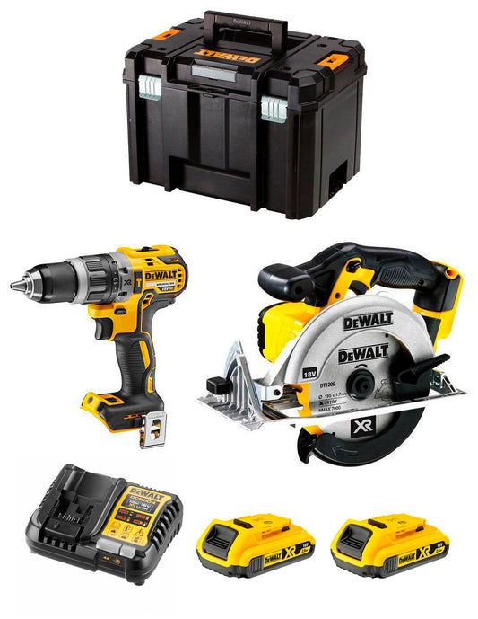 Kit Dewalt con Taladro percutor DCD796 + Sierra Circular DCS391 +  2bat 2Ah + Cargador + TSTAK VI DCK291D2