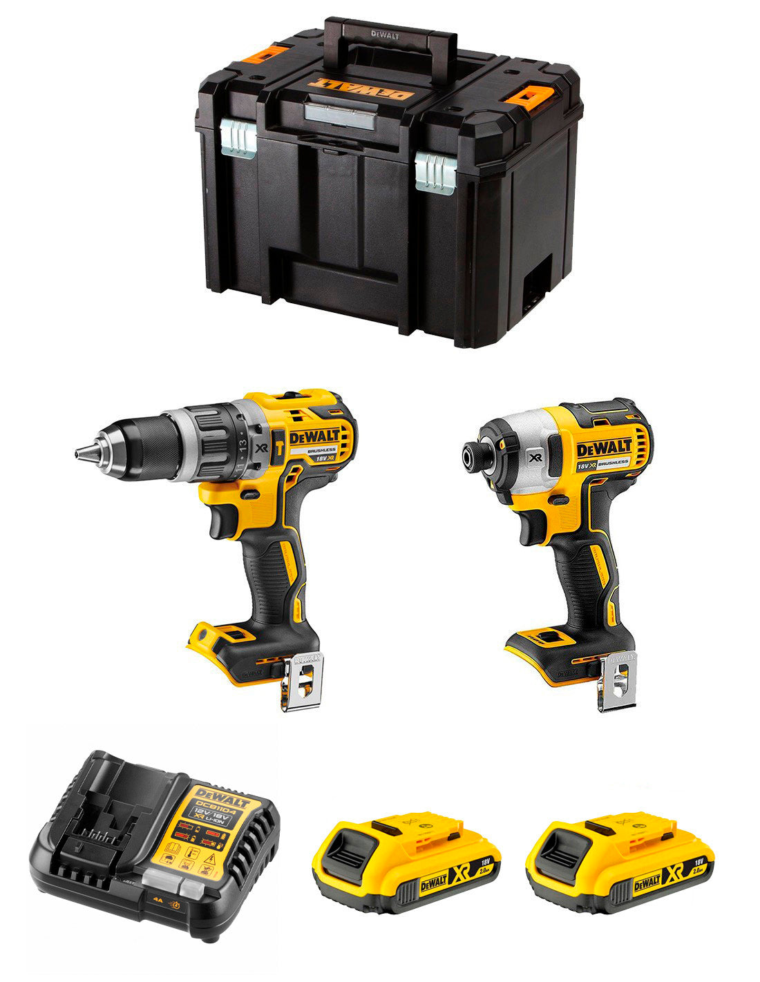 Kit Dewalt Taladro Percutor DCD796 + Atornillador de impacto DCF887 + 2bat 2Ah + Cargador + TSTAK VI DCK287D2T