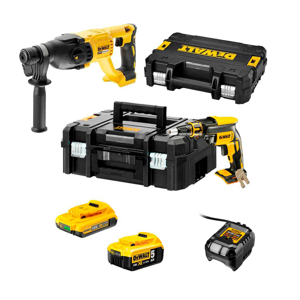 Combo Panel Yeso: Atornillador Pladur DCF620+ Martillo Ligero DCH133 Dewalt + 2 Baterías 18V