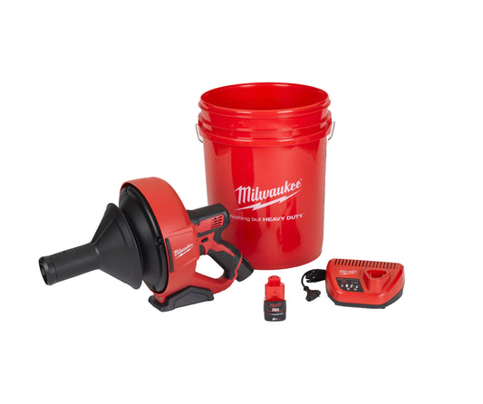 Desatascador con espiral de 8mm + 2bat 2Ah + Cargador + Cubo de transporte Milwaukee M12 BDC8-202C