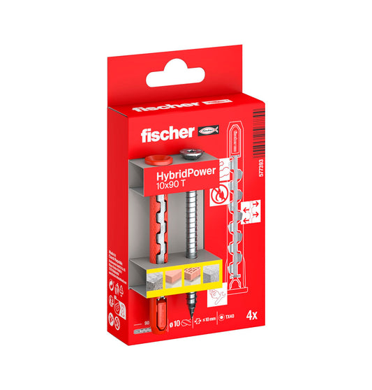 Caja 4 tacos nylon y acero HybridPower 10x90 FUS Fischer